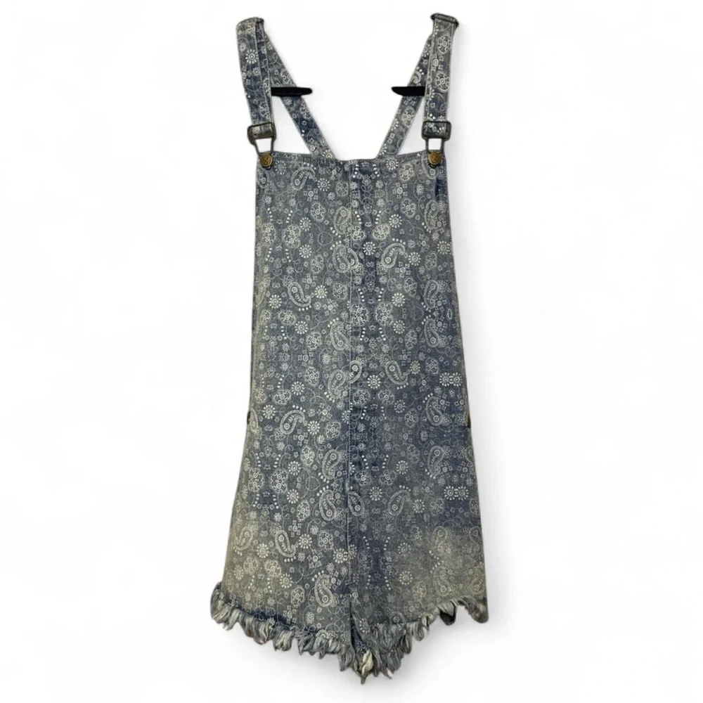 NWT MINKPINK x M|PD Women’s Distressed Paisley Denim Rodeo Mini Overalls — LARGE - Picture 5 of 7